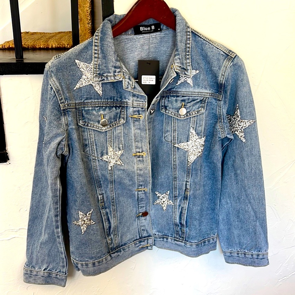 New custom blue Jean embellished jacket